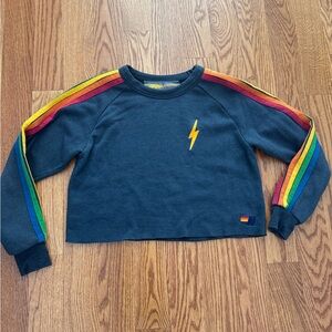 Aviator nation crop bolt Rainbow Stripe Sweatshirt size small